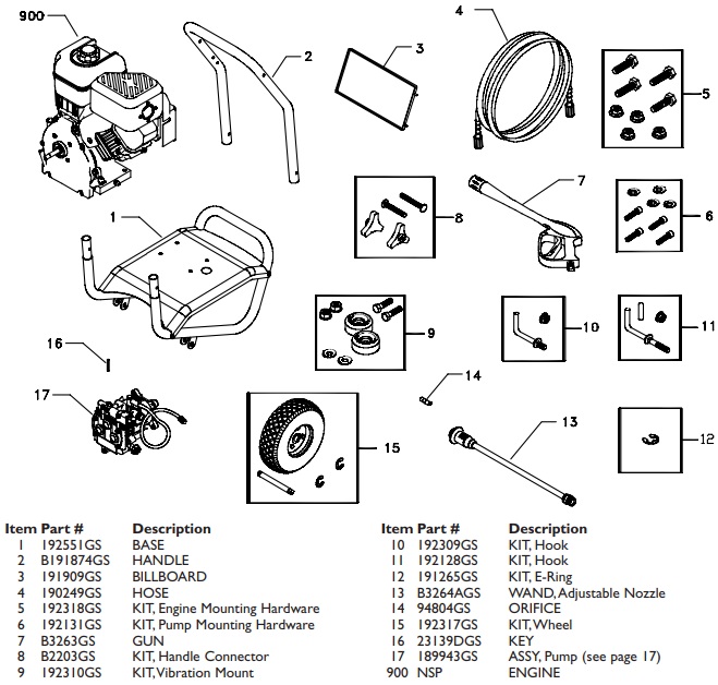 Briggs & Stratton pressure washer model 01910 replacement parts, pump breakdown, repair kits, owners manual and upgrade pump.